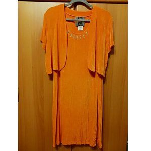 SLINKY BRAND Dress/Short sleeve open front Cardigan Set, Orange, Sz L, Used